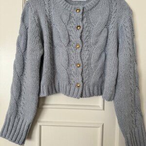 Tizzi (Korean Luxury Fashion Brand) - Oversized Baby Blue Cable Knit Cardigan